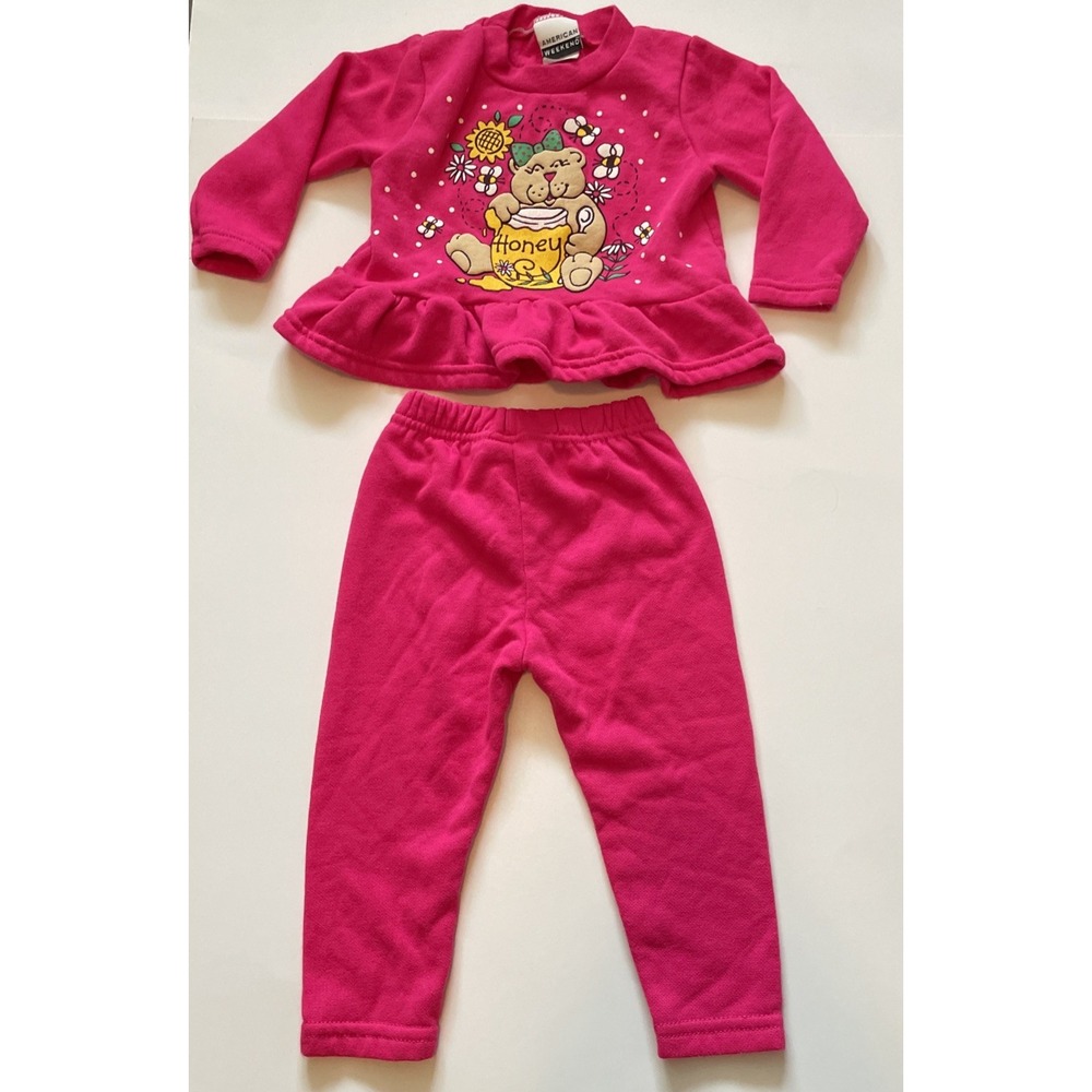 Excellent Vintage 80s Hot Pink Sweatpants Outfit Bears 2T American Weekend USA